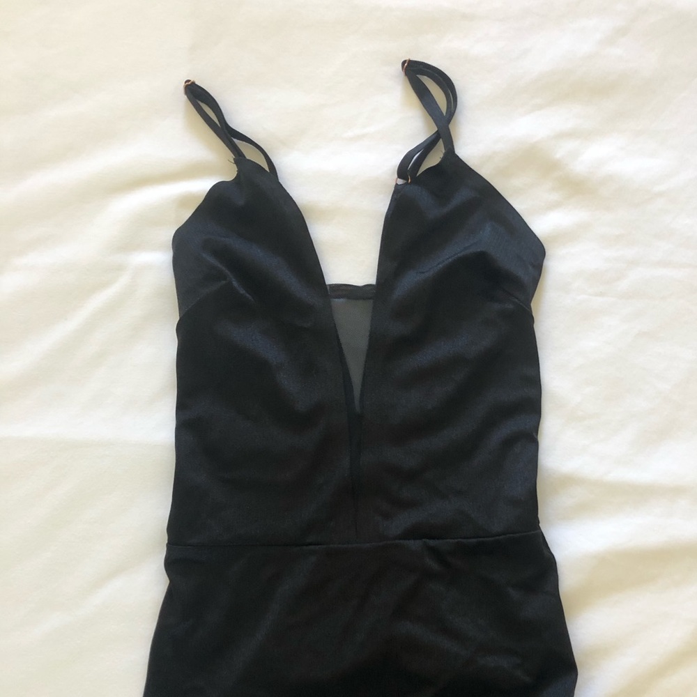 Black deep V bodysuit